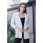 Yazlık Likrasız Keten Kumaş Yakalı Cep Kapaklı Oversize Blazer Ceket-Beyaz - 36