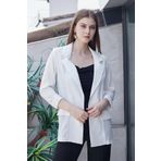 Yazlık Likrasız Keten Kumaş Yakalı Cep Kapaklı Oversize Blazer Ceket-Beyaz