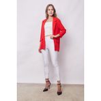 Yazlık Likrasız Keten Kumaş Yakalı Cep Kapaklı Oversize Blazer Ceket-Koyu Mercan - 34