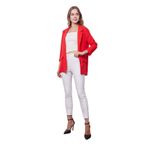 Yazlık Likrasız Keten Kumaş Yakalı Cep Kapaklı Oversize Blazer Ceket-Koyu Mercan