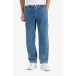 Yazlık Wide Leg Geniş Kalıp Beli Lastikli Geniş Paça Jean Kar Yıkamalı Pantolon