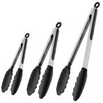 YC Kitchen Silikon mutfak maşası, 35 cm / 23 cm / 18 cm ızgara maşası, ısıya dayanıklı silikon sap, paslanmaz çelik ve silikon mutfak maşası, et maşası, makarna maşası, kilitlenebilir metal maşa, pişirme, ızgara