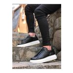 YC Shoes Ycs0547 Ycs Kalın Yüksek Taban Siyah Beyaz Bağcıklı Spor Erkek Ayakkabı