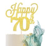 YCTHUNFISH 1 Paket Happy 70th Cake Topper Siyah Simli 70 Numara Yedi Doğum Günü Pastası 70 Yaşına Şerefe için Süsler 70. Doğum Günü Düğün Yıl Dönümü Parti Malzemeleri Altın