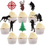 YCTHUNFISH 24 Paket Avcılık Cupcake Süsleri Parıltılı Ağaç Geyik Tazı Hedef Avcı Cupcake Penaları Orman Avcılık Temalı Bebek Partisi Erkek Kız Doğum Günü Partisi Kek Dekorasyon Malzemeleri