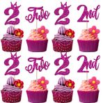 YCTHUNFISH 24'lü Paket Mutlu Yıllar Cupcake Toppers Glitter Happy 2nd Birthday Cupcake Seçimleri Taç İçin İki Doğum Günü Cupcake Seçimi Bebek Duş Yıldönümü Partisi Malzemeleri için İkinci Doğum Günü Pastası