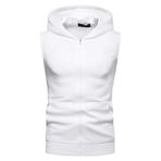 YCUEUST Erkek Kolsuz Kapüşonlu Fermuarlı Sweatshirt Kolsuz Üst Kapüşonlu, Z-beyaz, XL
