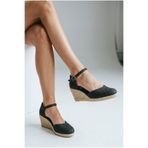 Y&D Shoes Siyah Dokulu Espadril Dolgu Topuk Sandalet