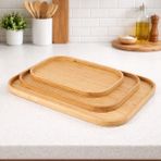 YDGR Doğal Bambu 3'lü Çay ve Sunum Tepsisi Seti – Modern ve Şık Tasarım 33x22 & 40x28 & 46x35 cm