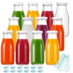 YEBODA 11 oz Cam Süt Şişeleri, Yeniden Kullanılabilir Metal Bükümlü Kapaklar ve İçecek Partileri, Düğünler, Barbekü, Piknikler, 12'li Set