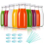 YEBODA 325 ml Cam Süt Şişeleri, Yeniden Kullanılabilir Metal Bükümlü Kapaklar ve Pipetler, İçecek Cam Eşyası ve Bardak Partileri, Düğünler, Barbekü, Piknik, 9'lu Set