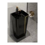Yedi Yapı Siyah-Gold Mono Blok Ayaklı Kolon Köşeli Seramik Lavabo YYM-P102