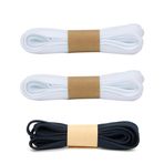 Yeelin Düz ayakkabı bağcığı 5/16 inç (8 mm) 29 renk ve ondan fazla farklı uzunlukta spor ayakkabılar için, 3 çift, Beyaz Lacivert Beyaz, 32" (80cm)