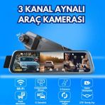 Yeelock 10 Inch Dikiz Aynası Araç Kamerası Tam Ekran Dokunmatik 1080P Ekranlı 3 Kameralı