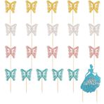 yeeplant 21PCS Kelebek Cupcake Pick Dekorasyon Çubuğu: Doğum Günü Pastası Topper Kağıdı