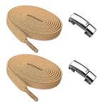 YeferStore Mıknatıslı Metal Klipsli Lastikli Ayakkabı Bağcığı, Elastik Pratik Akıllı Bağcık, Çocuk, Spor, Günlük Ayakkabı, Bot Bağcığı 1 Çift (Bej)