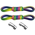 YeferStore Mıknatıslı Metal Klipsli Lastikli Ayakkabı Bağcığı, Elastik Pratik Akıllı Bağcık, Çocuk, Spor, Günlük Ayakkabı, Bot Bağcığı 1 Çift (Gökkuşağı)