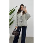 Yefrastore Kadın Buz Gri Bağcık Detaylı İthal Kaşe Ceket