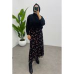 Yefrastore Kadın Çıtır Çiçek Baskılı Arka Lastik Detaylı Fermuarlı Maksi Tül Etek