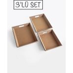 Yegane Concept Ham Mdf, Boyanabilir Verev Dikdörtgen 3'lü Set Tepsi, 3 Boy Tepsi - Kahverengi