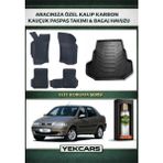 Yek Cars Fiat Albea 2007 Model Karbonlu Kauçuk Paspas Seti ve Bagaj Havuzu - Siyah