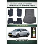 Yek Cars Hyundai Accent Era 2006 Model Karbonlu Kauçuk Paspas Seti ve Bagaj Havuzu - Siyah