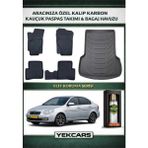 Yek Cars Hyundai Accent Era 2010 Model Karbonlu Kauçuk Paspas Seti ve Bagaj Havuzu - Siyah