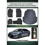 Yek Cars Toyota Corolla Benzin/hybrid 2019 Model Karbonlu Kauçuk Paspas Seti ve Bagaj Havuzu - Siyah