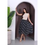 YEK&BİR Ekose Desenli Içi Astarlıbeli Lastikli Şifon Etek - Bordo