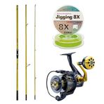 Yekoutdoor Profesyonel Olta Seti Okuma Makaira Surf 4,30 Cm 100-250 3 Parça Yellow Surf Kamışı&Okuma Salina Sa-8000A Blue 6+1Bb Olta Makinesi