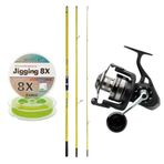 Yekoutdoor Profesyonel Olta Seti Okuma Makaira Surf 4,50 Cm 100-250 3 Parça Yellow Surf Kamışı&Savage Gear Sgs8 8000 Fd 8+1Bb Olta Makinesi