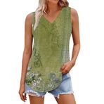 Yelek Üstler Kadın UK V Yaka Büyük Beden Kolsuz T Shirt Bayanlar Tank Tops Beyaz Yaz Temel Günlük Bluzlar Çiçek Baskı Kaşkorse, yeşil, 3XL