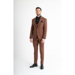 Yelekli Slim Fit Takım Elbise - 50 - Kahverengi