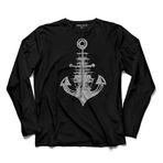 Yelken Demir Çapa Anchor Gemiz Tekne Balıkçı Uzun Kollu Tişört Baskılı Çocuk T-Shirt Siyah