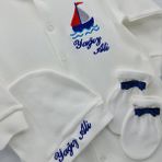 Yelken Desenli Erkek Bebek Hastane Çıkışı 3 lü Set