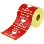 Yelken Dikkat Kırılır Etiketi 80X80 mm 250'Lİ - Bayrak Kırmızı - Rulo Etiket
