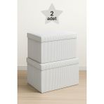 Yellow Stary Home Decor (2 Adet) Mega Boy Çok Amaçlı Saklama Kutusu,kutu Hurç,organizer Kutusu Gri Çizgili Desen 60X40X30 cm - Gri - Beyaz