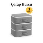 YELLOW STARY HOME DECOR (3 adet) Çorap Hurcu Gri Kumaş Organizer Fermuarlı Saklama Hurcu Çekmece İçi Düzenleyici 29x24x17cm