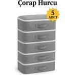 Yellow Stary Home Decor (5 Adet) Çorap Hurcu Gri Kumaş Organizer Fermuarlı Saklama Hurcu Çekmece Içi Düzenleyici 29X24X17 cm