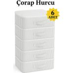 Yellow Stary Home Decor (6 Adet) Çorap Hurcu Çizgili Kumaş Organizer Fermuarlı Saklama Hurcu Çekmece Içi Düzenleyici 29X24X17 cm - Gri - Beyaz