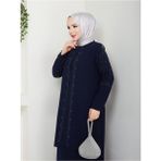 Yelpaze Taşlı Büyük Beden Anne Elbisesi - Lacivert - 50