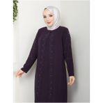 Yelpaze Taşlı Büyük Beden Anne Elbisesi - Mor - 56