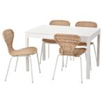 Yemek masası takımı, rattan-beyaz, 4 sandalyeli, açılabilir