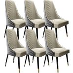 Yemek Sandalyesi Yemek Sandalyeleri 6'lı Set Suni PU Deri Mutfak Şezlong Masif Ahşap Ayaklı Mutfak Oturma Odası Şezlong Tezgah Sandalyeleri, Gri+bej-Tek Beden,Gray+beige-One Size
