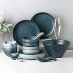 Yemek Takımları, Seramik Yemek Takımı, 28 Parça Retro Ed Glaze Yemek Takımları İki Renkli Karıştır ve Eşleştir Porselen Tahıl Kasesi ve Restoran için Biftek Tabağı,