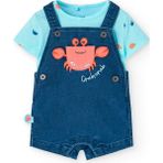 Yengeç Nakışlı Erkek Bebek 2'li Salopet Şort Set - Çok Renkli - 2 Yaş