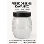 YENİ KOÇ PLASTİK Petek Desenli Kavanoz 700 ml – Siyah Kapaklı Bal, Reçel ve Baharat Saklama Kabı Plastik 1 Adet