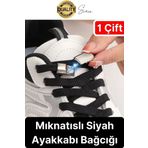 Yeni Mıknatıslı Metal Tak Bırak Elastik Siyah Akıllı Kilitli Bağcık Spor Ayakkabı Bağcığı 100 cm