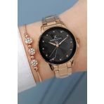 Yeni Model Kesme Camlı Çelik Bilezik Rose Gold Kadın Kol Saati + Zirkon Taşlı Bileklik