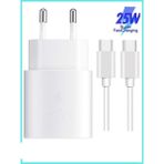Yeni Nesil 25W Hızlı Şarj Seti Adaptor + Type C Kablosu iPhone 15 16 Samsung Realme Oppa Vb. Uyumlu - Beyaz - renk